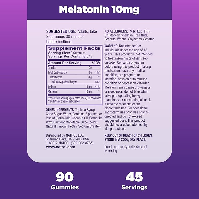 Natrol Melatonin Gummies, Sleep Support for Adults, 10 mg Melatonin Supplement for Sleeping, 90 Strawberry-Flavored Gummies, Up to a 45 Day Supply