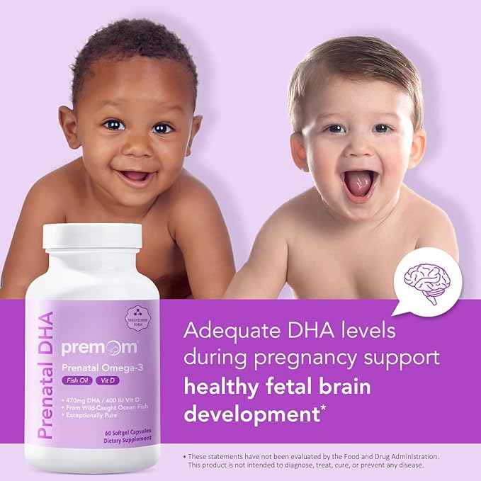Premom Prenatal DHA Fish Oil: Triglyceride 3 with 470mg DHA, 200mg EPA 400 IU D3 Supplement