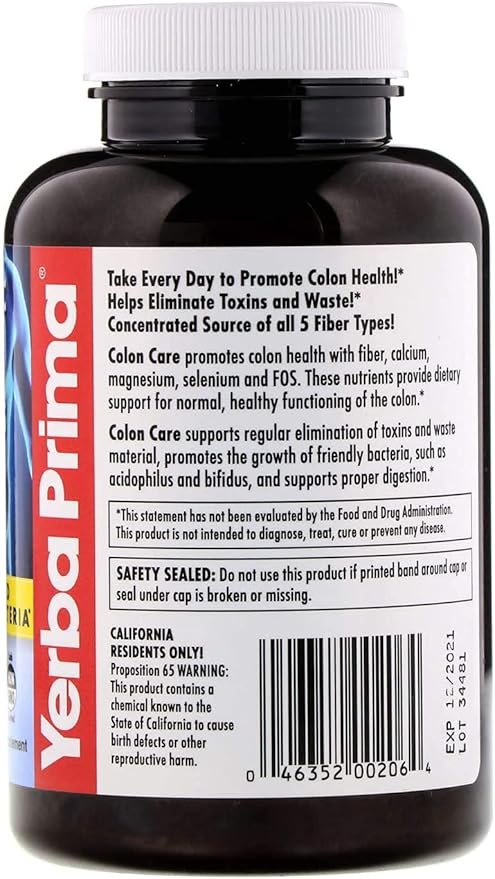 Yerba Prima Prebiotic Colon Care Capsules 180 Count, 2) -