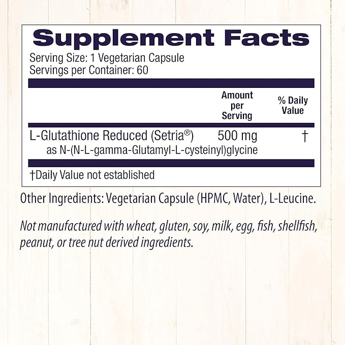 Healthy Origins L-Glutathione (Setria) Reduced, 500 mg 60 Veggie