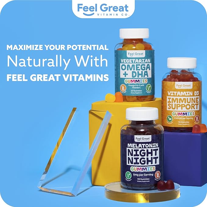 Feel Great Omega & DHA Gummies for Adults Plant Based Omega 3 Fish Oil Alternative | Vegetarian | Vitamin C, Chia, and Omega3, Supports Brain, Immune, Prenatal Functions, (60 Count)