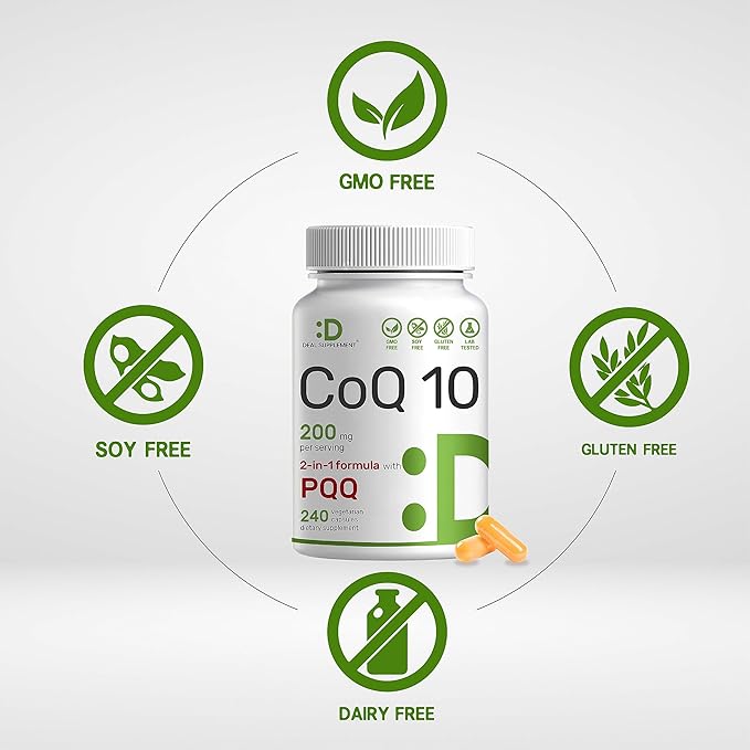 DEAL SUPPLEMENT CoQ10 200mg & PQQ 200mcg, 240 240 Veggie 2 in 1 Coenzyme Q10 Supplement