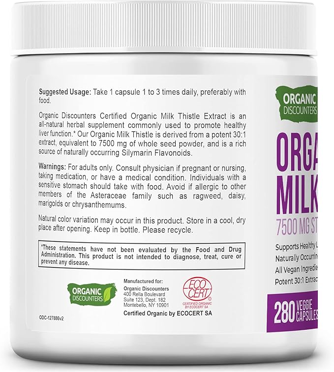 Milk Thistle Capsules, 280 Count, 7500 30:1 Extract,