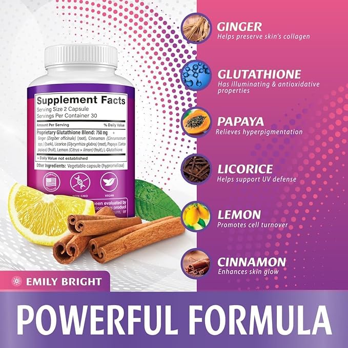 Glutathione Capsules - 1,500mcg Glutathione Supplement 60 Capsules