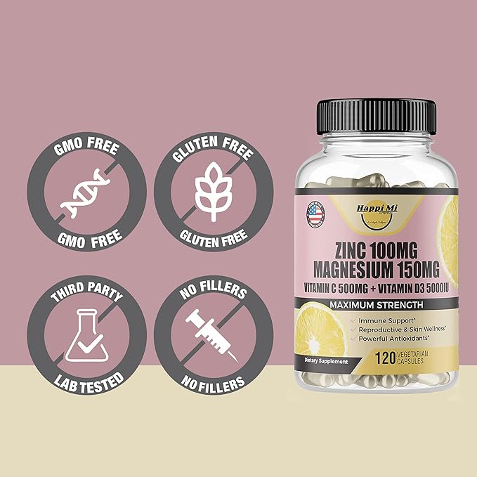 Zinc, Zinc 100mg, Magnesium Glycinate 150mg, D3 5000 5000 IU, 500mg Per