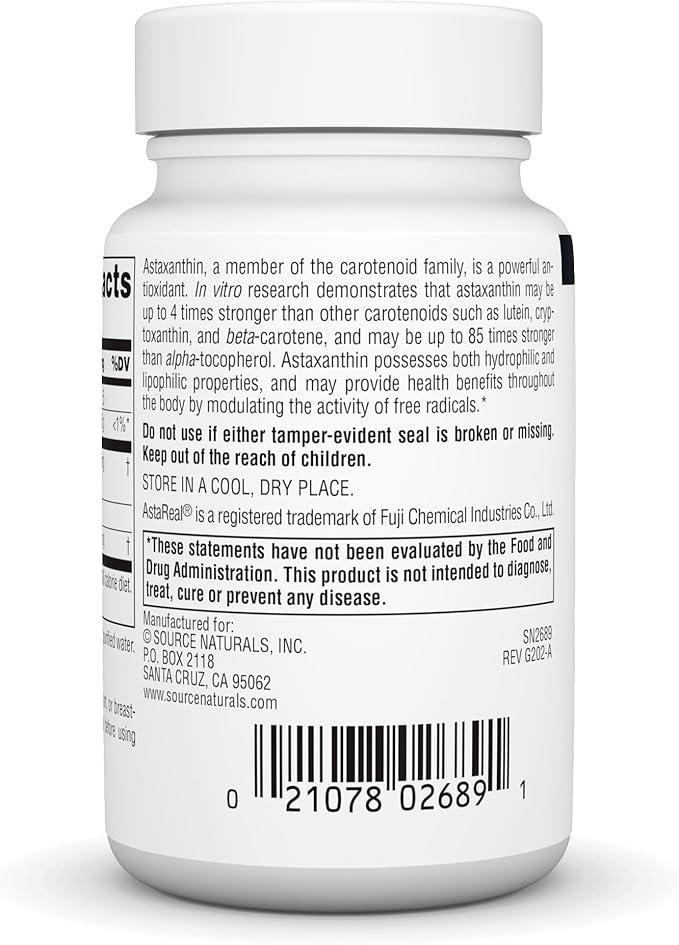 Source Naturals Astaxanthin, Antioxidant Carotenoid, 12mg 60 Softgels