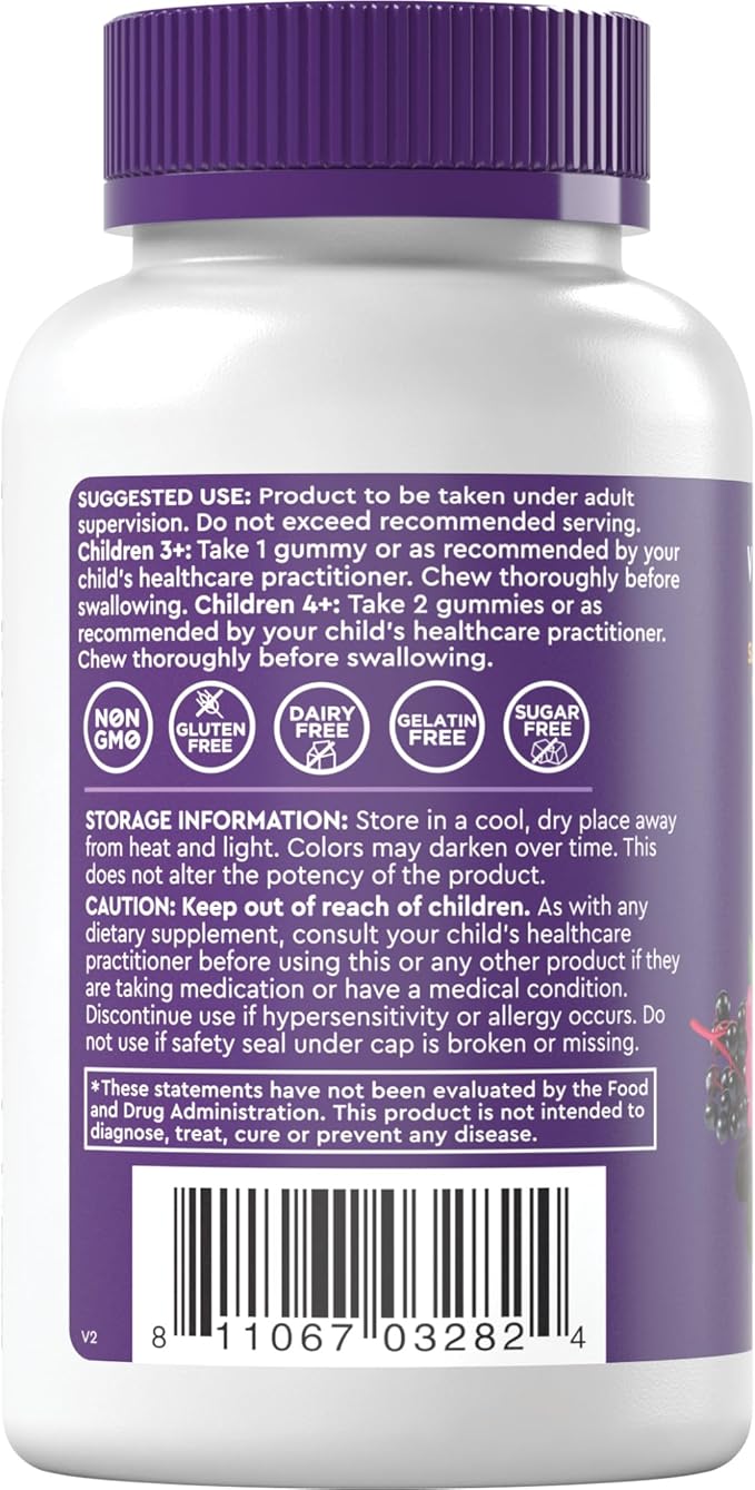 Viva Naturals 8in1 Elderberry Gummies for Kids with Vitamin C, D and Zinc - 60 Sugar Free Kids Immune Support Black Elderberry Gummies - Elderberry Vitamin C and Zinc Immune Support Supplement