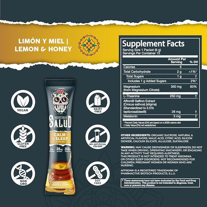 Salud 2-in-1 Calm and Sleep Aid 15 Servings, 1g Sugar