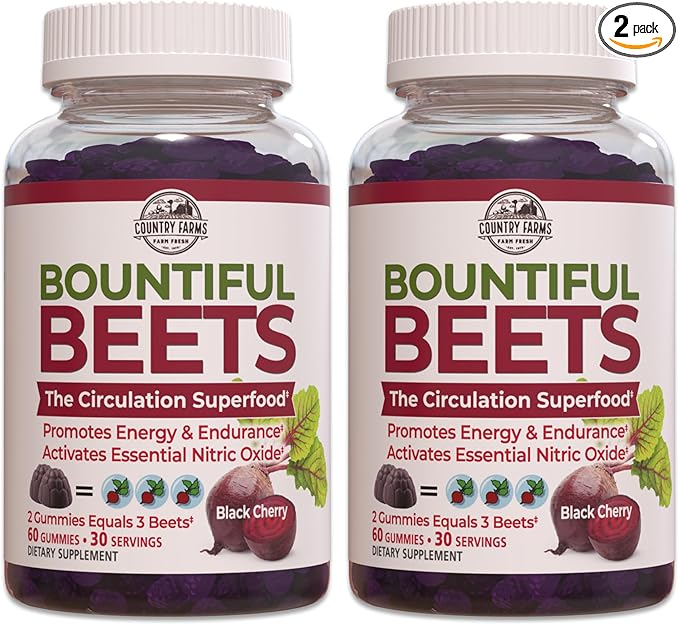 COUNTRY FARMS Bountiful Beets Gummies, Circulation Superfood, Promotes Energy and Endurance, Nitric Oxide Booster, 60 Servings, White, 120 Count, 2 Pack