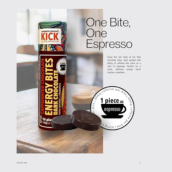 KICK Milk Chocolate Energy Bites (16 bites) - Caffeine Boost, Prebiotic Enhanced, Artisan Crafted