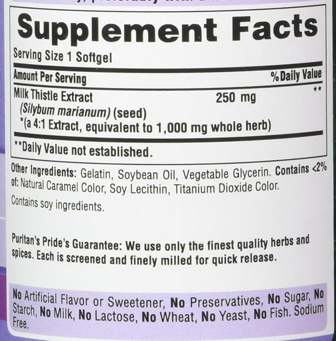 Puritan's Pride Milk Thistle 4:1 Extract 1000 Mg 180 Count 2)