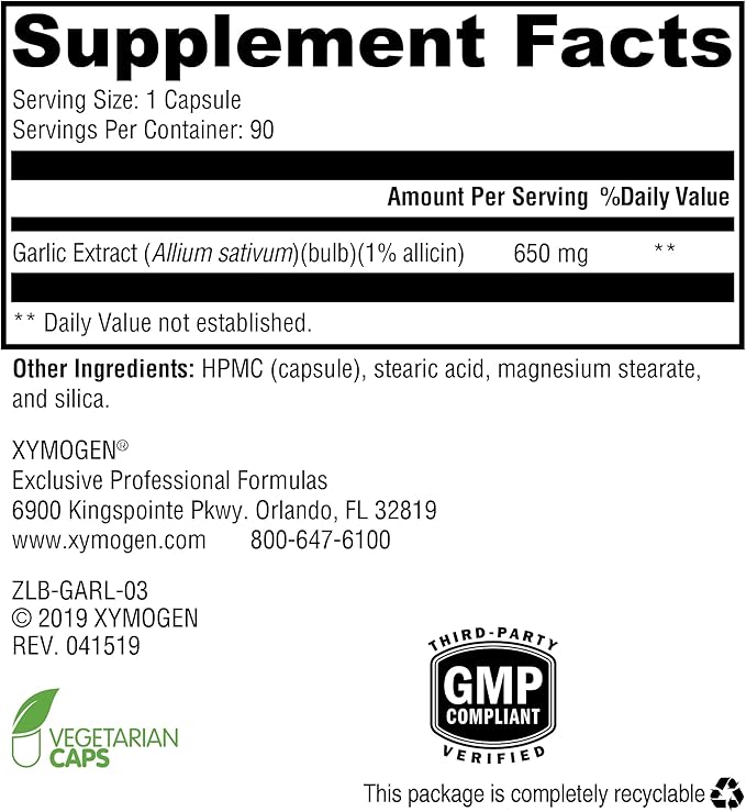 XYMOGEN GarliX - Ultra-Concentrated Garlic Supplement (90 Capsules)