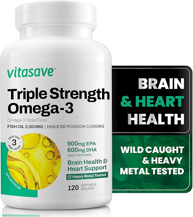 Omega-3 Fish Oil Supplement 3000mg Fish 900mg EPA, 600mg DHA 120 Softgels