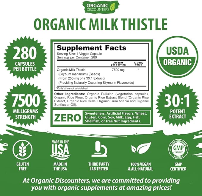 Milk Thistle Capsules, 280 Count, 7500 30:1 Extract,