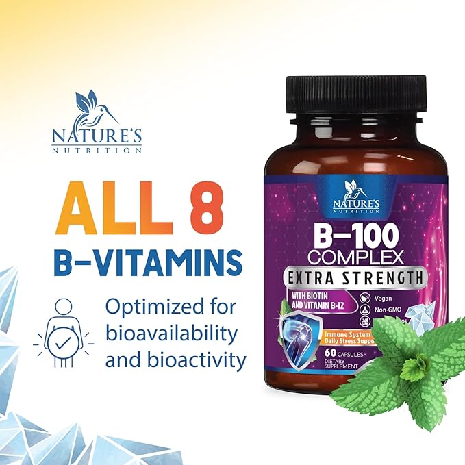 B Complex Vitamins with Vitamin B1 B2 B3 B3 B6 B6 B12 B12 B100 B100 C 60 Vegan