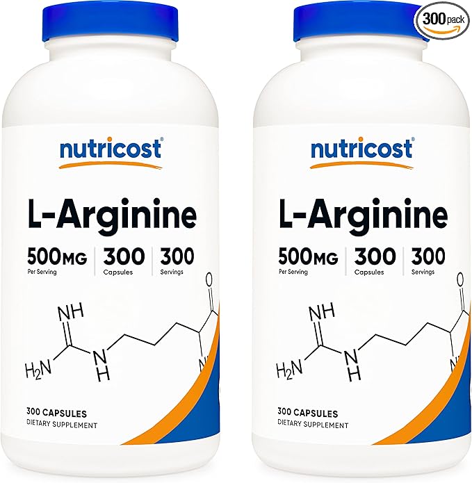 Nutricost L-Arginine 500mg, 300 Capsules (2 Bottles)