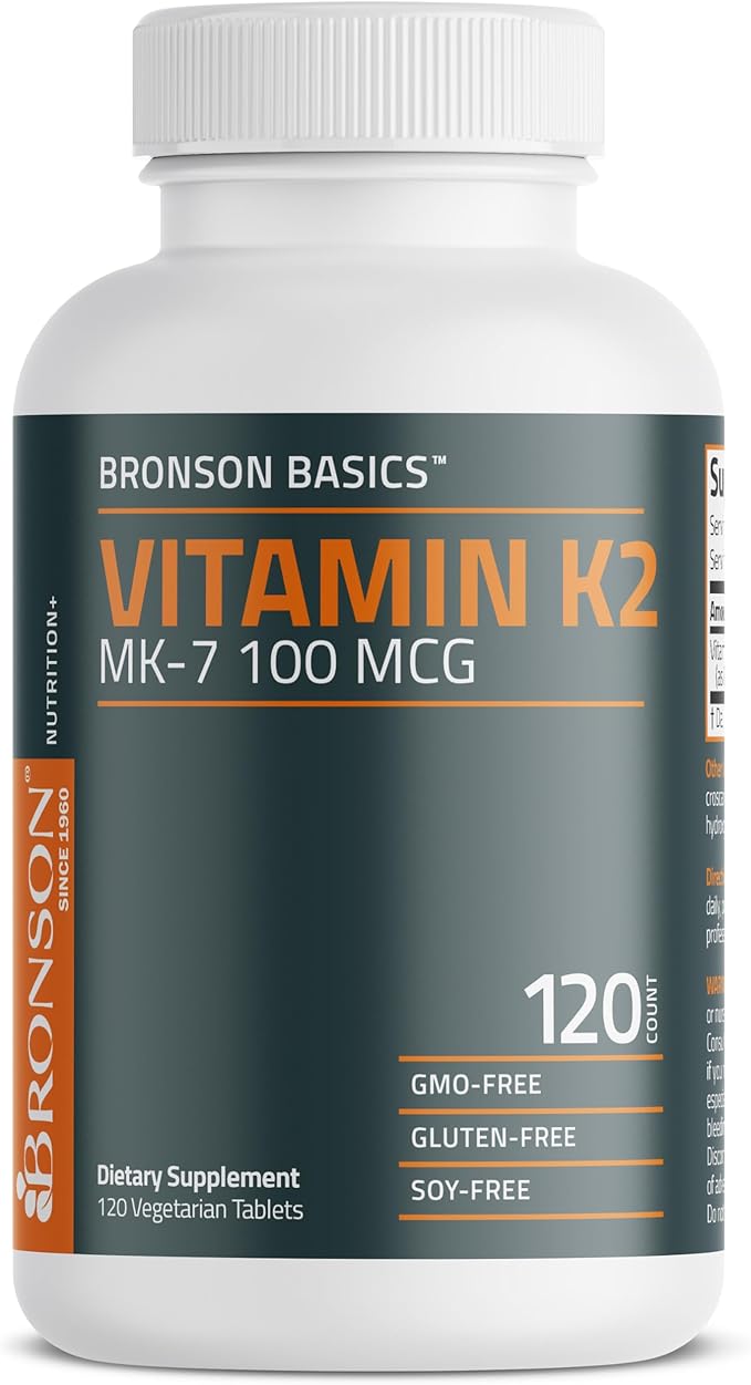 Bronson Vitamin K2 MK-7 100 MCG, K2 as MK7 Menaquinone, 120 Tablets