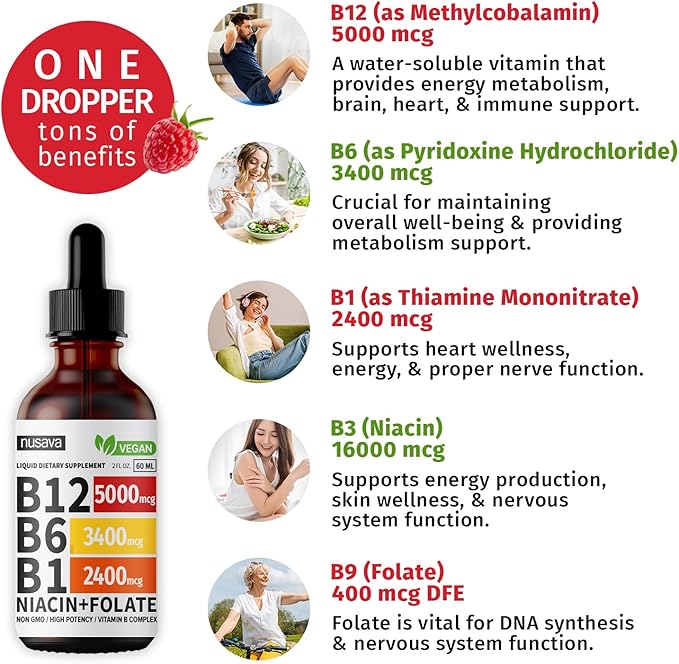 (2 Pack) Vitamin B12 Liquid Drops, B12 Sublingual 5000 mcg B6, Liquid B12 Methylcobalamin 27,200 mcg 80 Servings