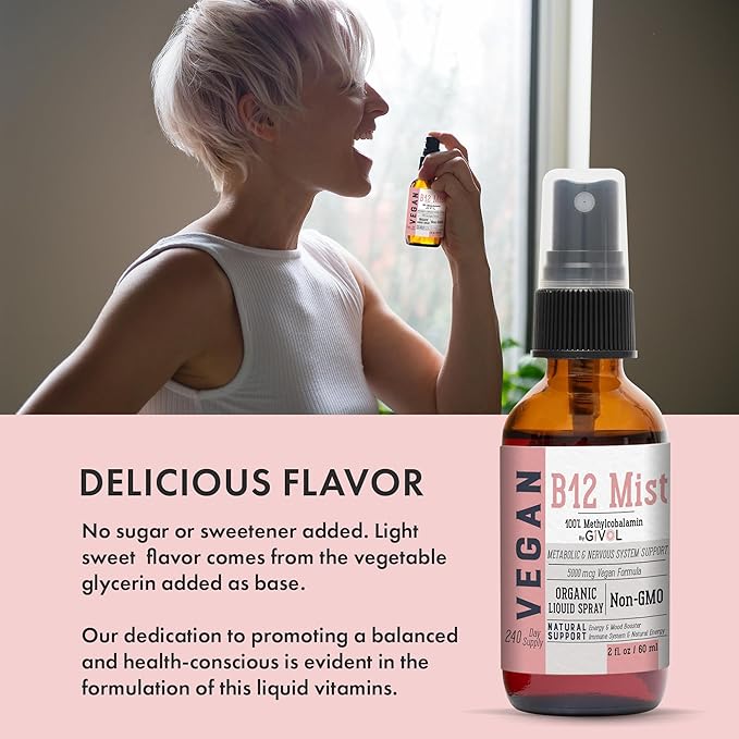 Organic Vegan Vitamin B12 Supplement Liquid 5,000mcg Methylcobalamin 240 Days