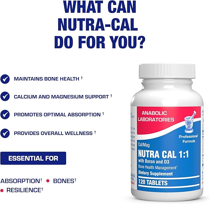 Calcium Magnesium D3 Bone Supplement for Women - Clinical Bone Strength Supplement with Magnesium Calcium Vitamin D3 & Boron Complex for Bone Maintenance - 120 Count Nutra Cal 1:1