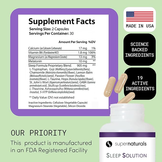 Health Sleep Solution, Sleep Supplement for Adults, Magnesium and Melatonin for Sleep Provides Natural Sleep Support, Vegan Ingredients, Gluten-Free Magnesium Sleep Supplement, 60 Capsules
