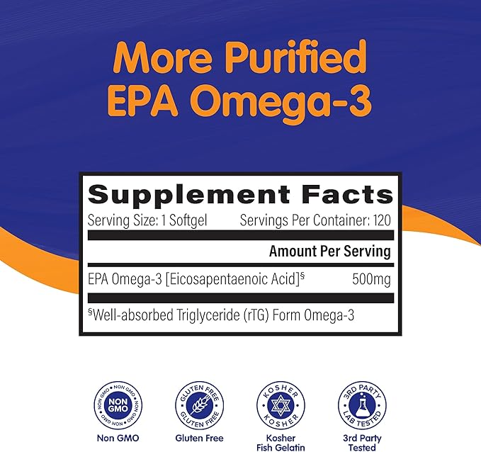 OmegaVia EPA 500, Purified Omega 3 500 mg 5-Star, 120 120 ct