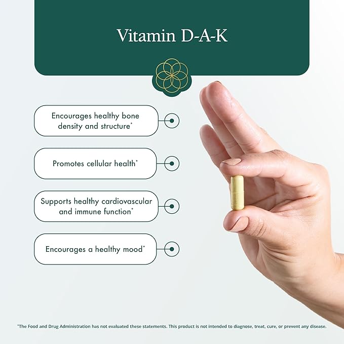 Natura Health Products Vitamin D-A-K Supplement D3 5000 5000 IU, K2 50 50 mcg, K1 550 550 mcg, 1000 IU, (60 Capsules)
