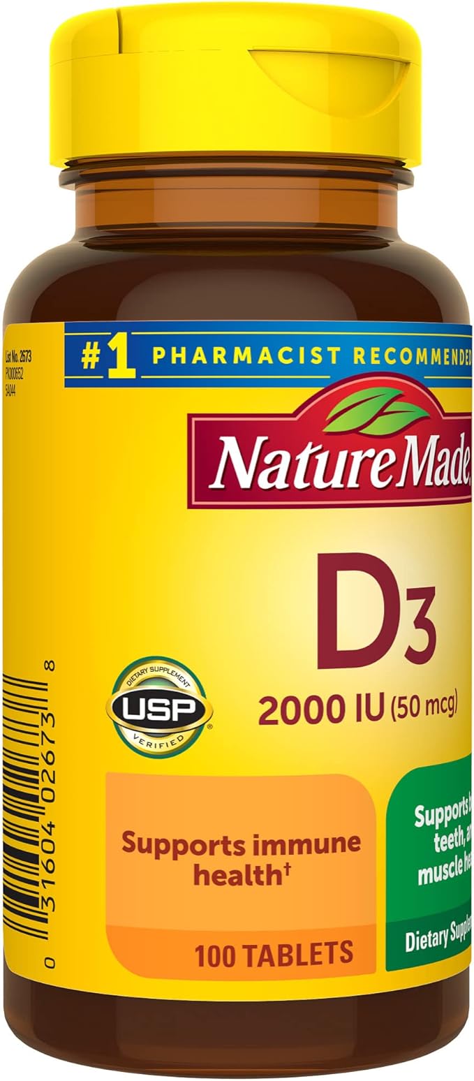 Nature Made Vitamin D3 2000 IU (50 mcg), 100 Tablets, 100 Day