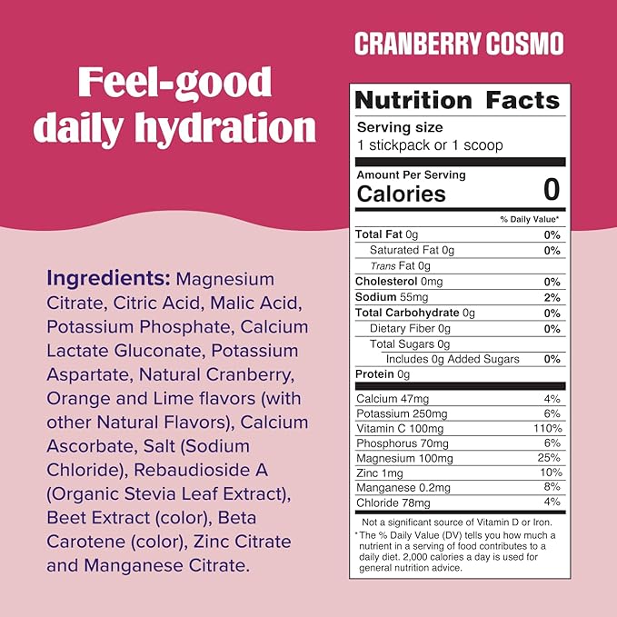 Ultima Replenisher Daily Electrolyte Powder Drink Mix – Cranberry Cosmo, 90 Servings – Hydration Powder with 6 Key Electrolytes and Trace Minerals – Keto Friendly, Non-GMO and Sugar-Free
