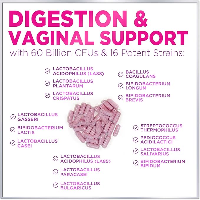 Probiotics for Women 60 Billion CFU, 16 Strains for pH Balance, Vaginal & Digestive Support, Womens Probiotic and Prebiotic + Cranberry for Gut, Urinary & Immune Support, Shelf Stable - 120 Capsules