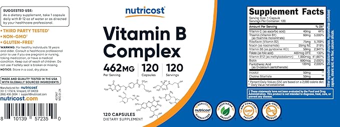 Nutricost High Potency Vitamin B Complex 462mg, 120 120 Capsules