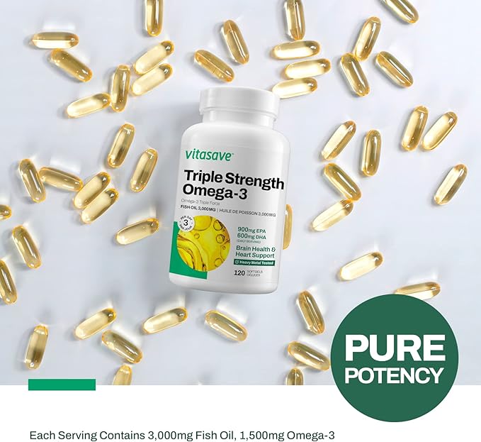 Omega-3 Fish Oil Supplement 3000mg Fish 900mg EPA, 600mg DHA 120 Softgels