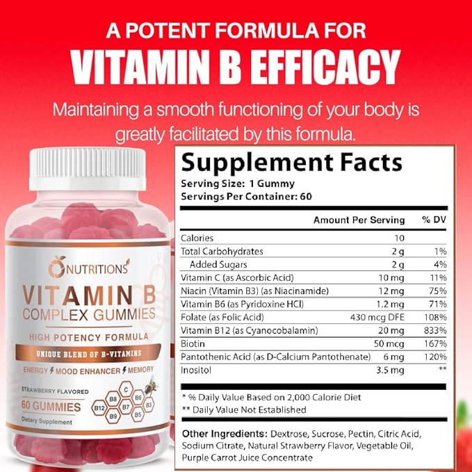 O NUTRITIONS Vitamin B Complex Vegan B12, B7 B7 as B6, B3 B3 as B5, B6, B6, B8, B8, B9 B9 as (1 Pack)