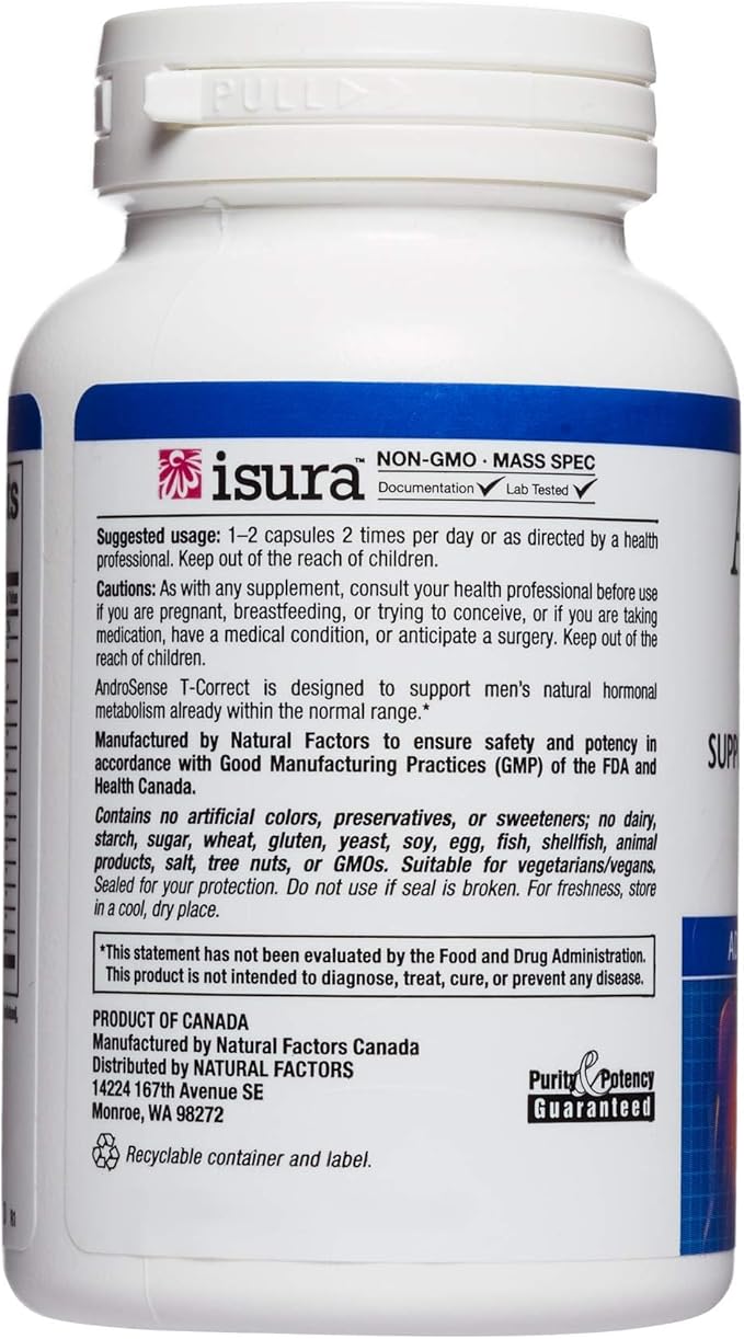 Natural Factors, AndroSense T-Correct, Supports Men's Hormonal Metabolism with Milk Thistle, Turmeric and Lycopene, 60 capsules (30 servings)