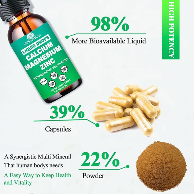Calcium Magnesium Zinc Liquid Drops with Vitamin D3 K2, High Potency Calcium Magnesium Supplement w/Magnesium Complex, Zinc, Theanine丨Gluten Free丨 for Immune, Bone,Muscle, Mood & Sleep Support