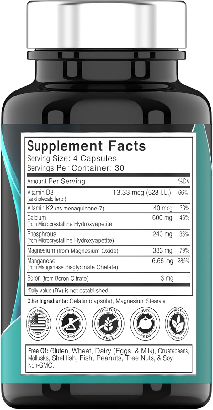 Bone Reinforcer (120 Capsules) MCHA Calcium D3, Magnesium, K2, Boron