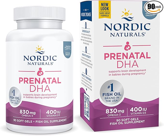 Nordic Naturals Prenatal DHA, Unflavored 90 Soft 830 mg Omega-3 + 400 IU D3 - 45 Servings