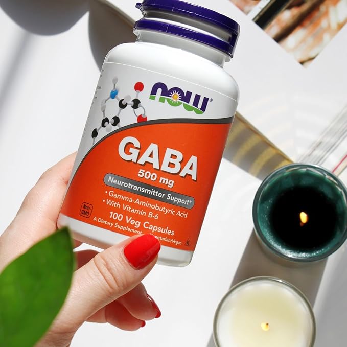 NOW Supplements, GABA (Gamma-Aminobutyric Acid) 500 B-6, Natural 100 Veg