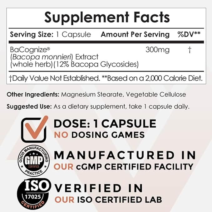 Nootropics Depot BaCognize Bacopa Monnieri 300mg (120 Count)