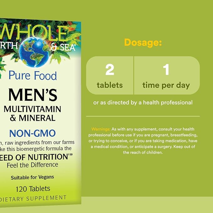 Natural Factors Whole Earth & Sea Men's Multivitamin & Mineral, 1 Serving Contains Nutrition Equivalent to ½ lb of Veggies, 120 Tablets