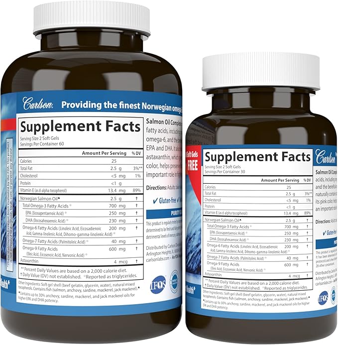 Carlson - Salmon Oil Complete, 700 Omega-3s + 120+60 Softgels