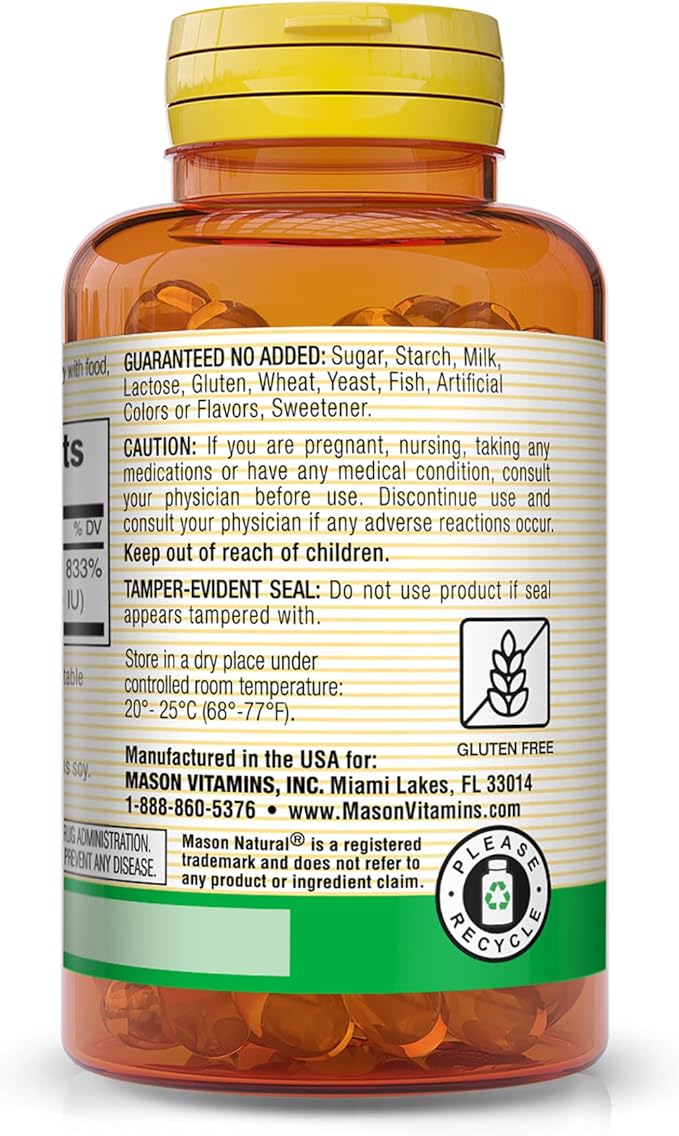 MASON NATURAL Vitamin A Beta Carotene 25,000 IU 100 Softgels 3)