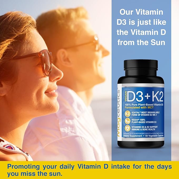 Vitamin D3 K2 with MCT, 5000 D3 & 100 mcg MK7 K2, K2, Support 60 Capsules (60 Days