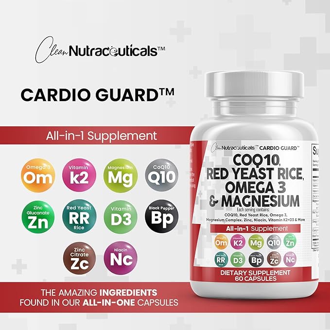 COQ10 200mg Red Yeast Rice 3000mg 3 3000mg 3000mg Magnesium 500mg Niacin K2 D3 D3 - B3, Coenzyme Q10-60 Ct