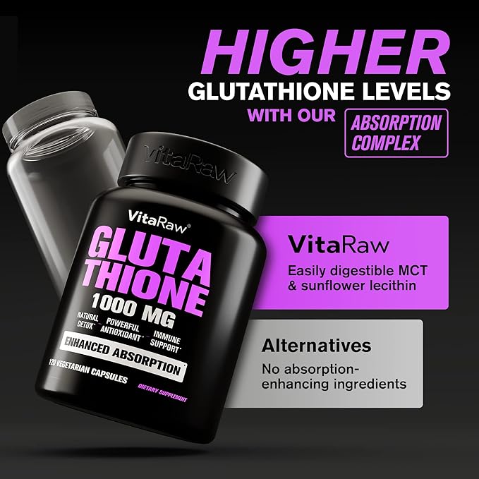 1000mg Glutathione for Immune Support 100mg Absorption 120 Vegetarian