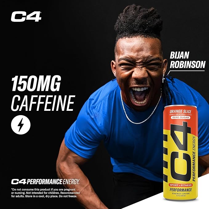 Cellucor C4 Performance Energy Drink | Zero Sugar Carbonated Preworkout Energy | 150mg Caffeine with Beta Alanine | Orange Slice | 12 Fl Oz (12 Pack)
