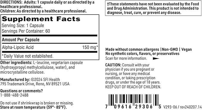 Klaire Labs Alpha-Lipoic Acid 150 Milligrams (60 Capsules)