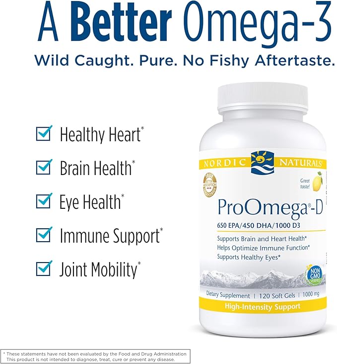 Nordic Naturals ProOmega-D, Lemon Flavor 120 Soft 1280 mg Omega-3 + 1000 IU D3 - 60 Servings