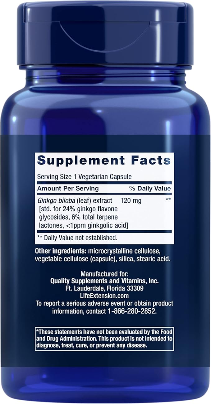 Life Extension Ginkgo Biloba Certified Extract™, 120 mg, 365 capsules