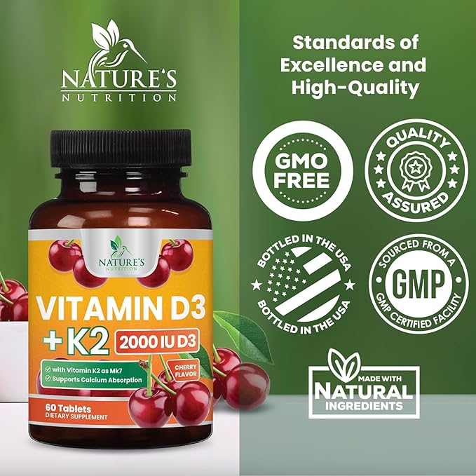 Vitamin D3 K2 as MK-7 2000iu of D3 & 75mcg K2, K2, Vitamin K2 D3 D3 Bone 60 Chewable